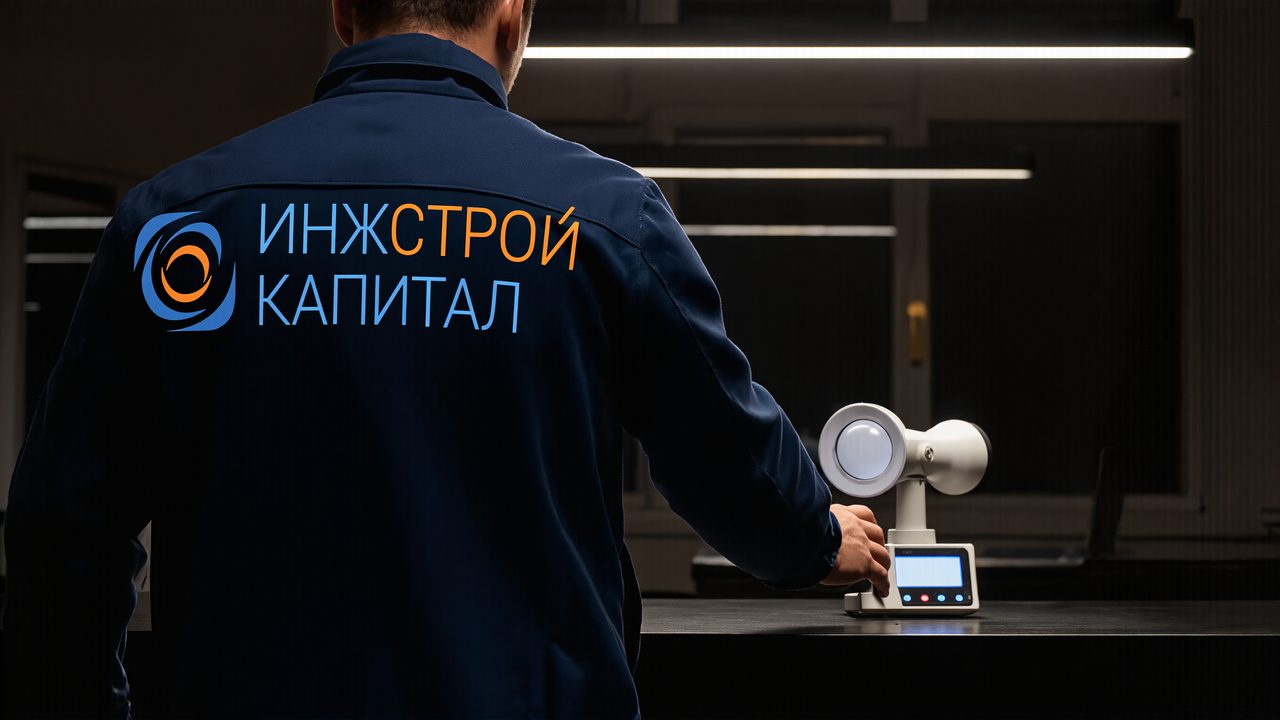 Замер освещённости люксметром на рабочем столе под светильниками