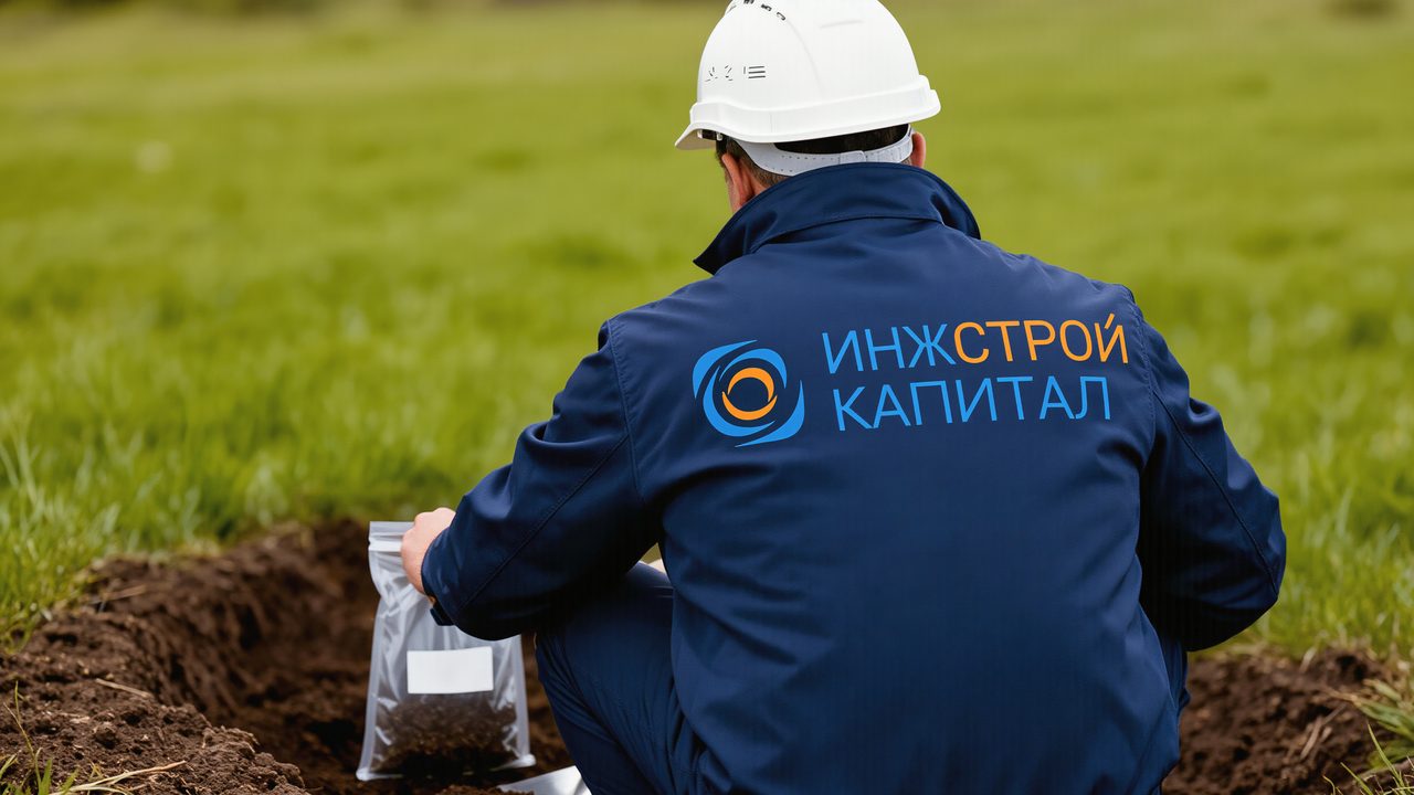 Отбор пробы грунта в пакет из шурфа на участке