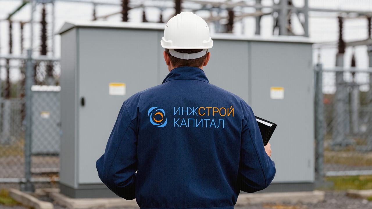 Инженер с планшетом у трансформаторной подстанции